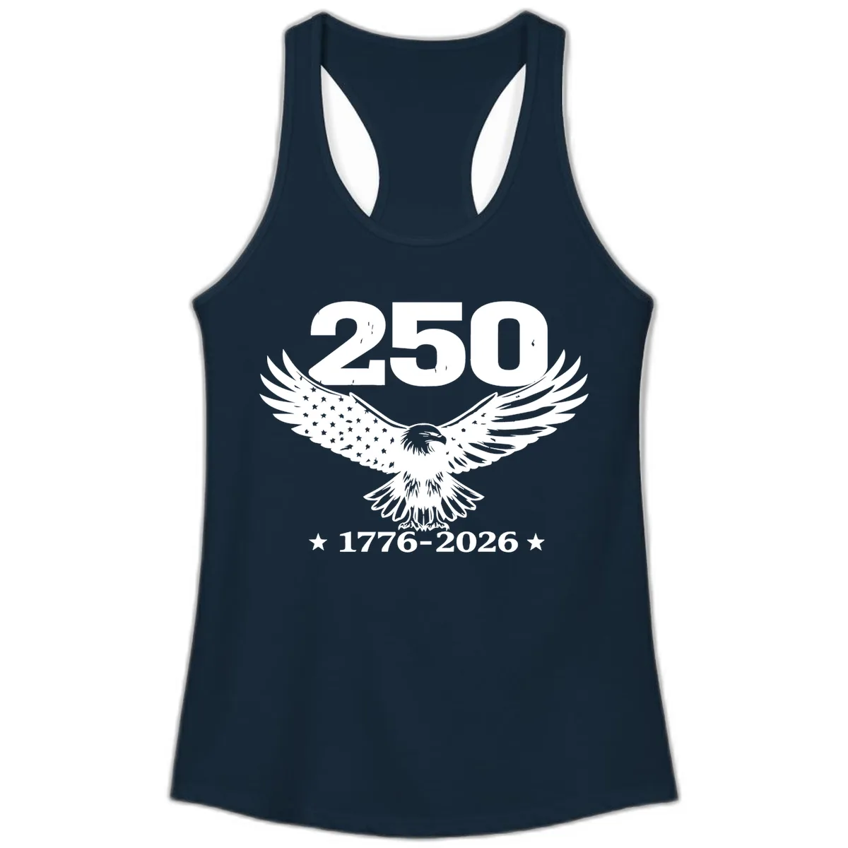 America 250th Anniversary Eagle Design Ladies Tank in Solid Midnight Navy